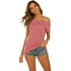 thumbnail image 3 of Tops con hombros descubiertos para mujer, camisetas casuales de manga corta de verano, rosa 2XL Jormftte HMYH034-4, 3 of 6