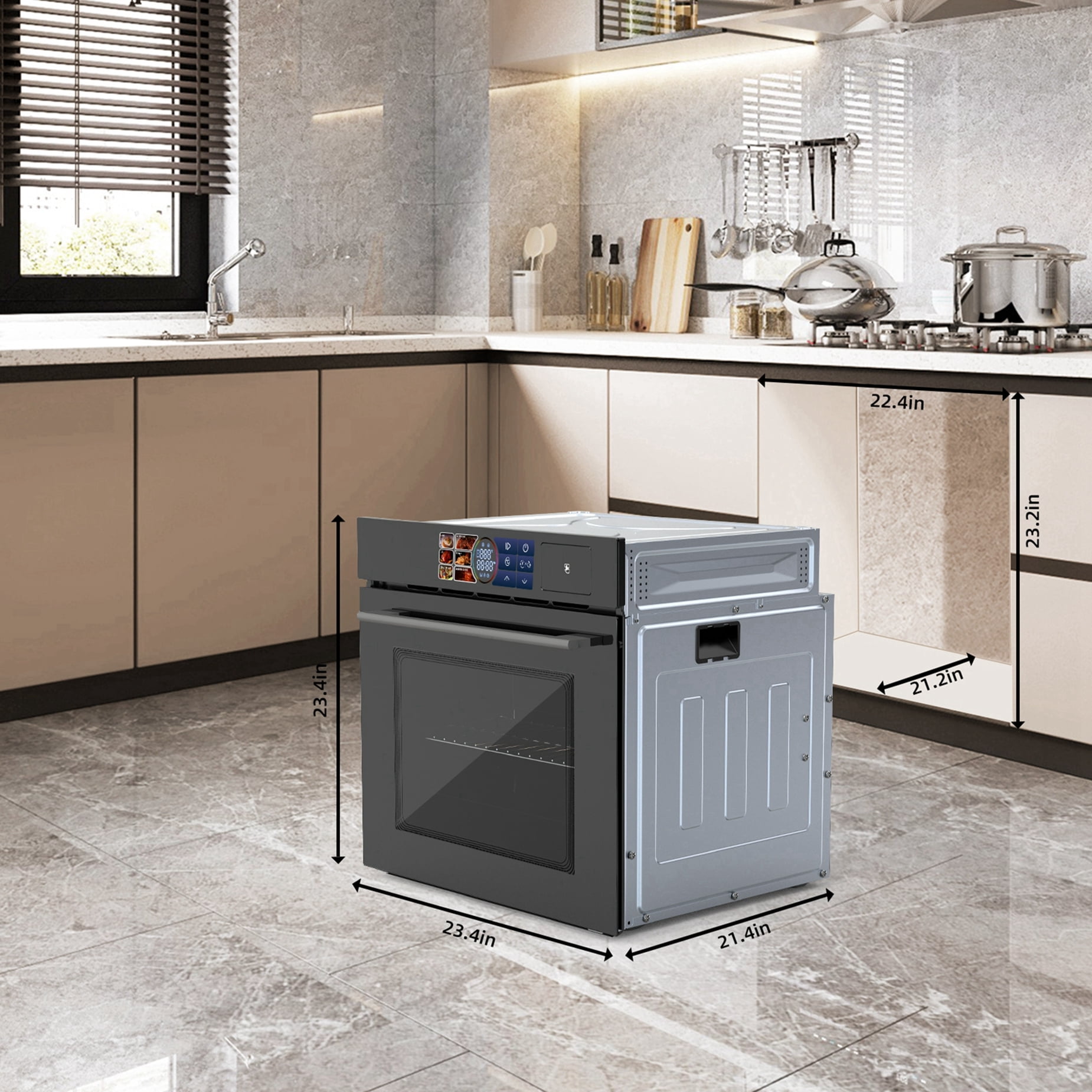 Aoile 24" Single Wall Oven with 2.5 Cu.Ft. Capacity, 3000W Built-in Electric Oven with 4 Cooking Functions & 108 Automatic Recipes