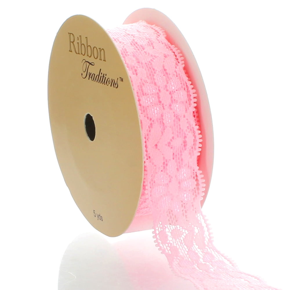 Ribbon Traditions 7/8" Stretch Elastic Lace Trim Peach 25 Yards