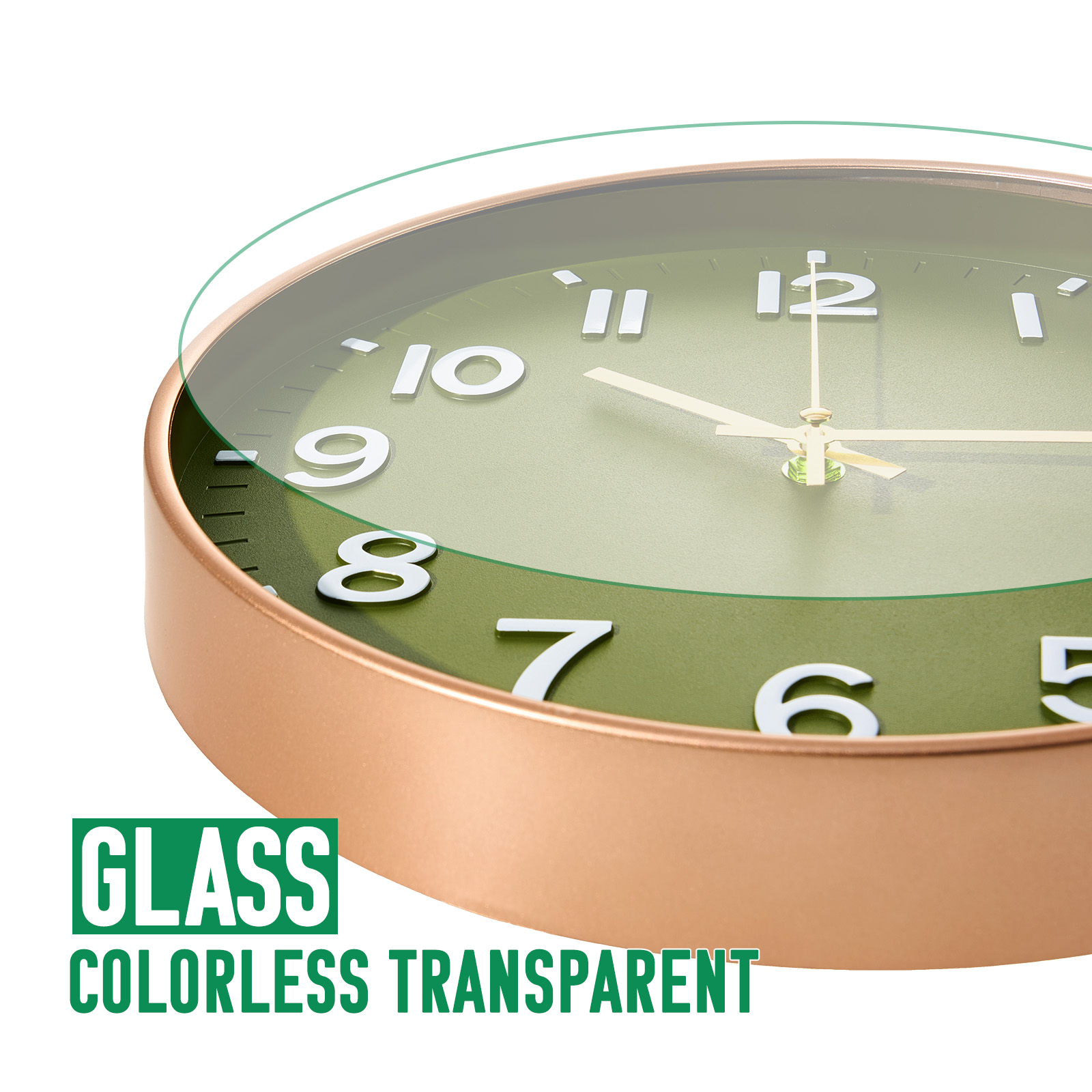 Sanmadrola 12-Inch Silent Wall Clock, Olive Green with Gold Frame photo 2