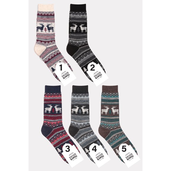 Men's Crew Deer Jacquard Socks - 5 Pair Set