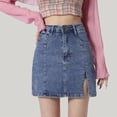 thumbnail image 2 of Miluxas Denim Mini Skirts for Woman High Waisted Trendy Slit Stretchy Denim Skirt Casual Summer Zipper Bodycon Skirts Blue, 2 of 7