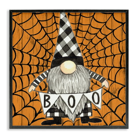 Stupell Industries Rustic Halloween Gnome Holiday Painting Black Framed Art Print Wall Art, 12 x 12