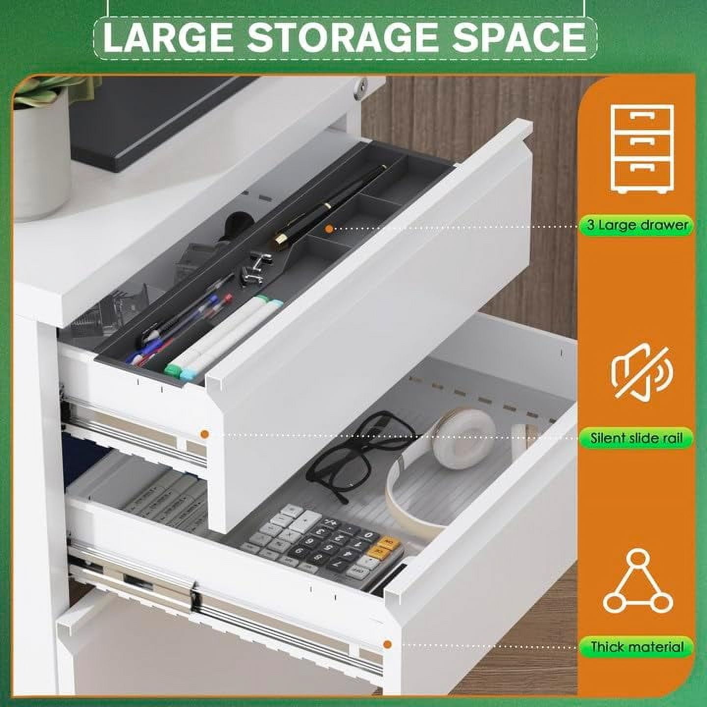 SUNCROWN File Cabinet, 3-Drawer Rolling Metal Mobile File Cabinet with Lock Fully Assembled Except Casters, Under Desk Cabinet for Home Office Fit Letter/Legal/A4 Size Files(White)