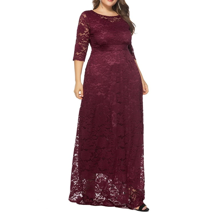 SWSMCLT Women's Short Sleeve Dress Maxi Semi Full Length Evening Gown  Formal Lace Overlay Bridesmaid Dresses Summer (L-2XL) Vermillion X-Large -  Walmart.com
