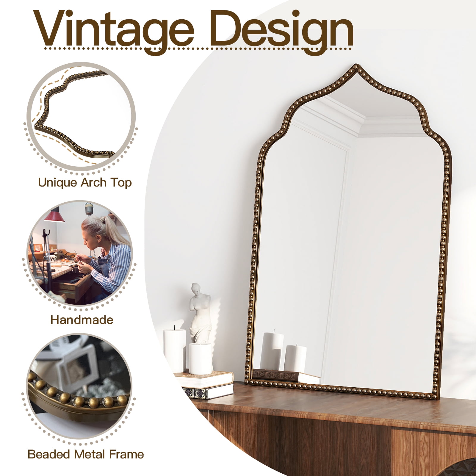 Goosiay Arched Mirror for Wall, 20" x 30" Vintage Gold Mirror, Wall Mirror for Living Room, Bathroom, Bedroom, Entryway, Antique Bronze Mirror