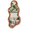 thumbnail image 6 of 30"x 14" Irregular Wall Mirror, Wooden Walnut Framed Wall Mirror, Asymmetrical Wavy Wall Mirror for Living Room Bedroom Entryway Bathroom Modern Decorative Mirror with Hanging Hooks, 6 of 17