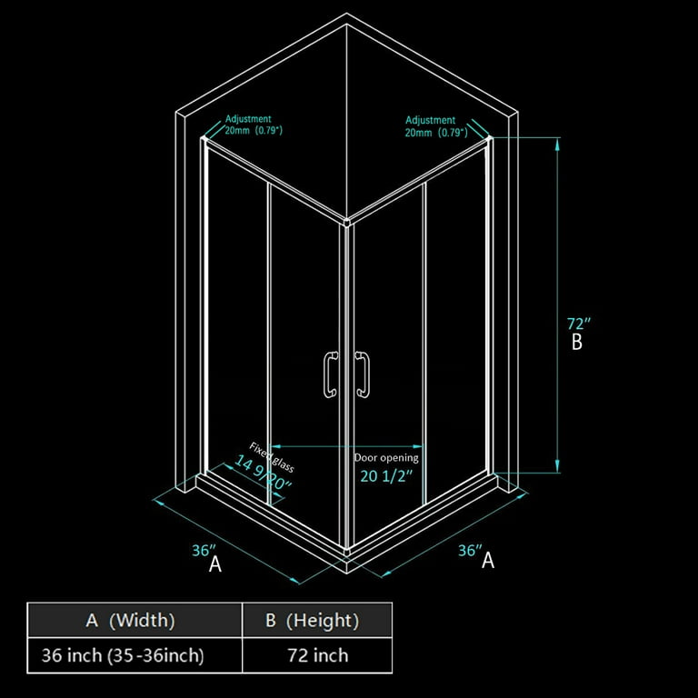 36”x36” Stainless Corner Shower Enclosure in Stainless B11472-3636-SS