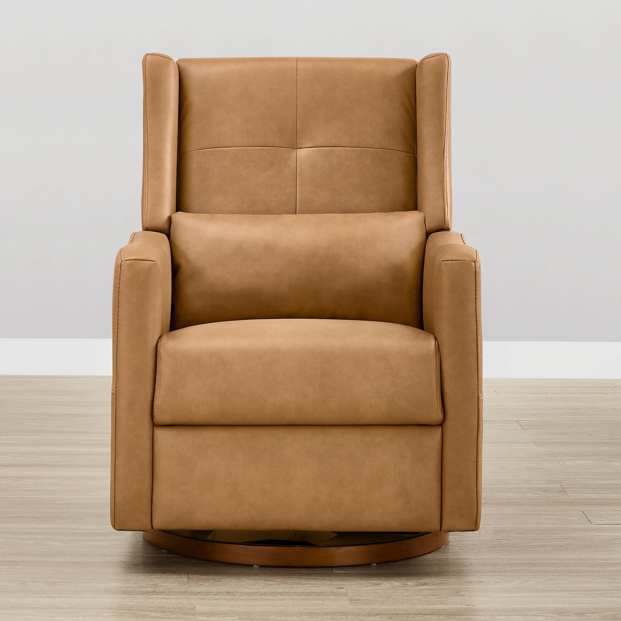 Spruce & Spring Swivel Glider Recliner Chair for Living Room & Nursery, Faux Leather, Saddle Brown