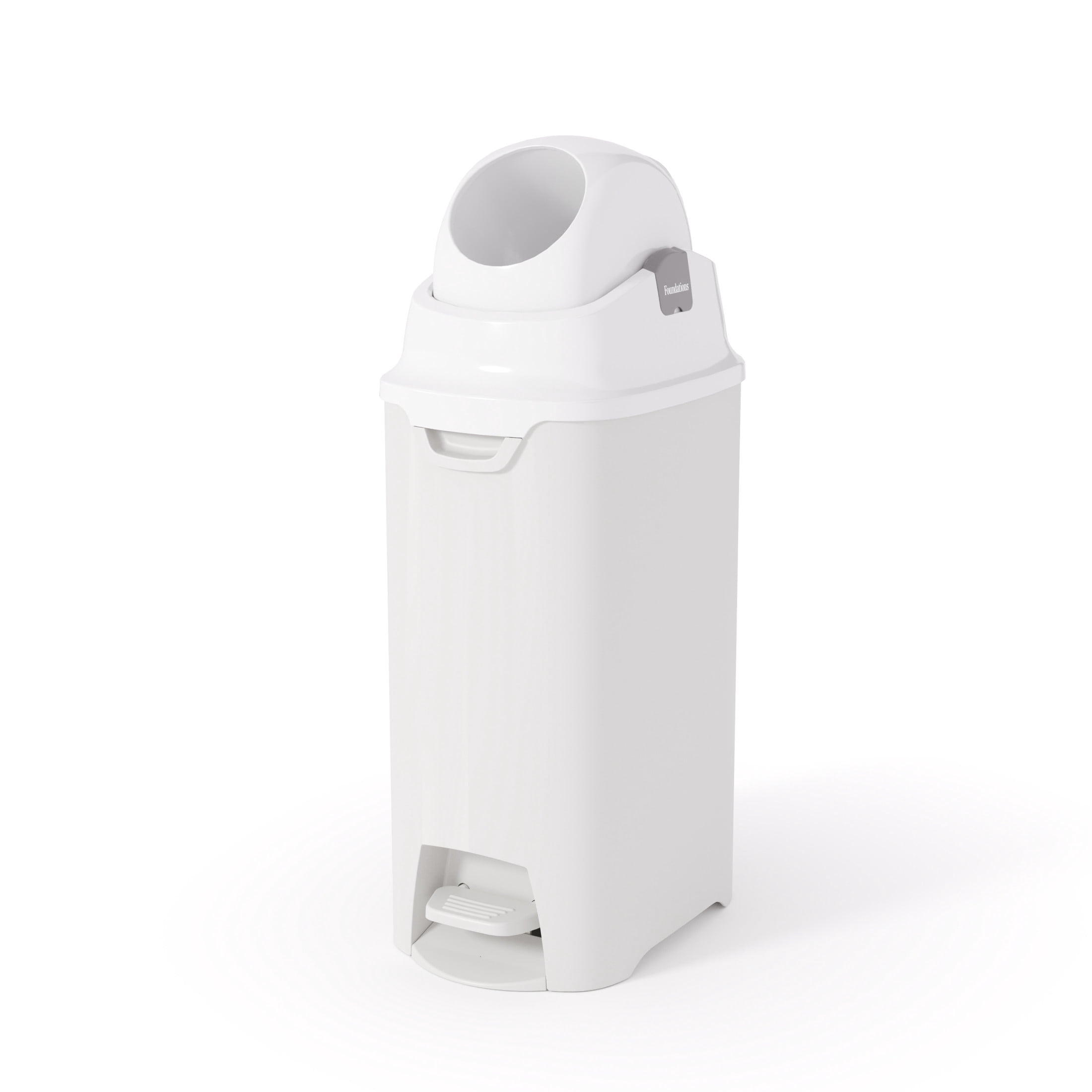 Foundations Hands Free Medium Diaper Pail with Airtight Lid - Durable & Odorless Diaper Disposal, Holds up to 45 Newborn Diapers, Refill With Any Bags - White