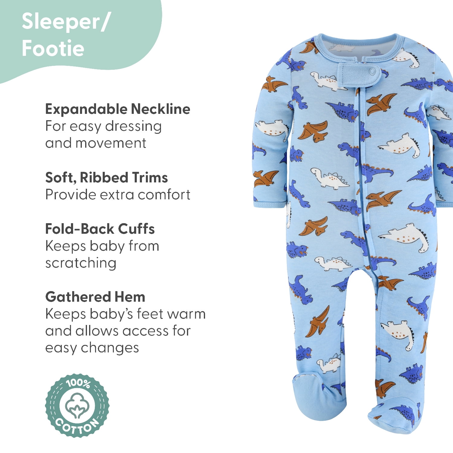 The Peanutshell Blue Dino Baby Boy Clothes Set, Sleepers, Bodysuits, Bibs and Socks, 6-9 Months, 15-Pc