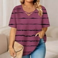 thumbnail image 2 of Fewfanhot Women's Plus Size V Neck Cross Front Short Sleeve Top, Striped Print Casual Blouse, Soft Loose Fit T-Shirt for Summer Daily Wear Casual Outings, 2 of 6