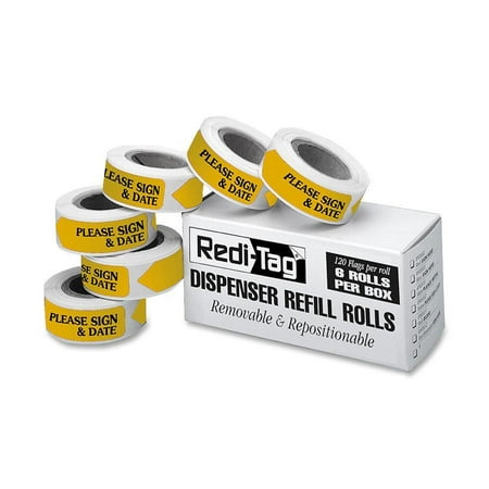 Date Arrow Flag Redi-Tag Arrow Message Flag Refills Please Sign & Date Yellow 120/Roll 6pk RTG91032 ()
