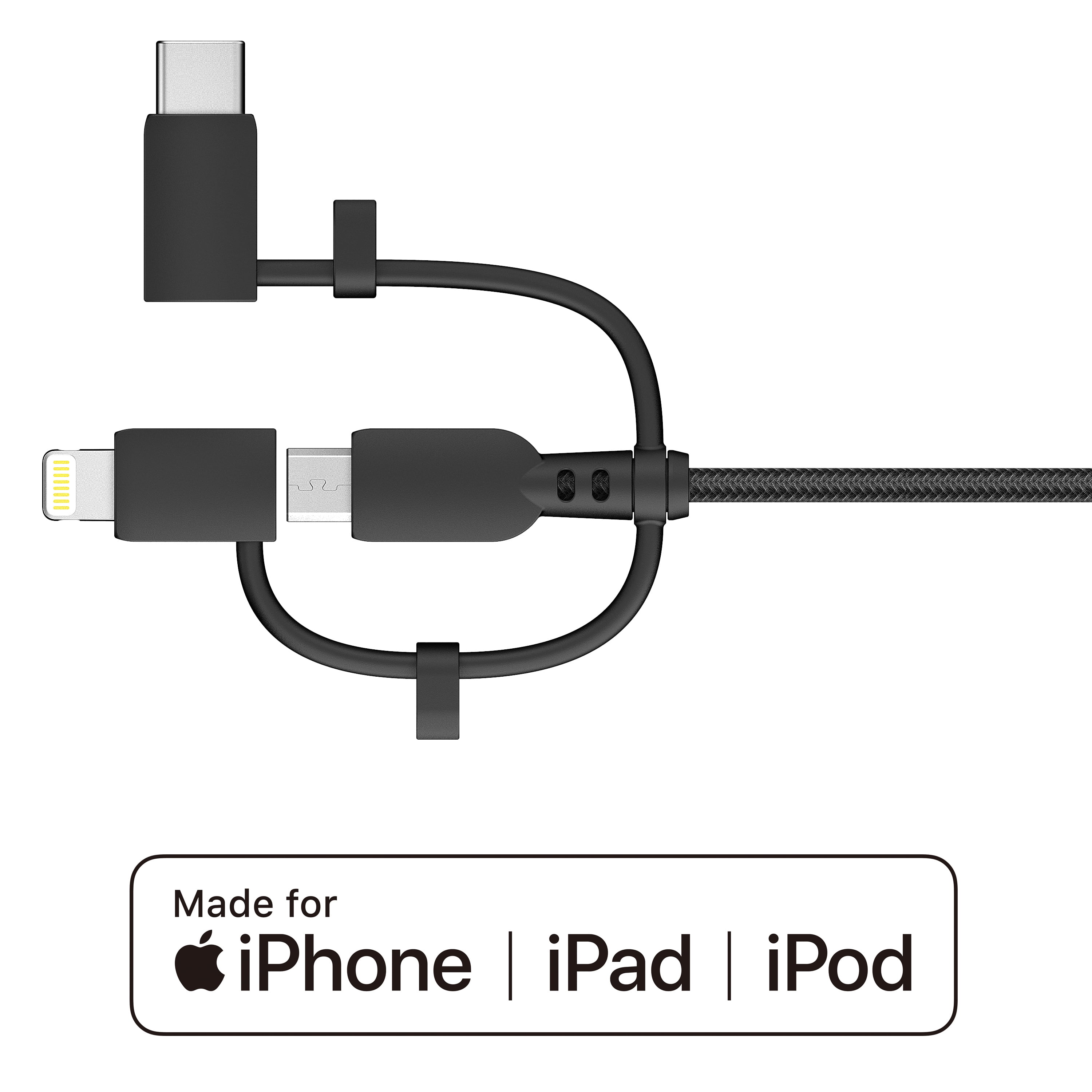 onn. 3' Tri-tip to USB Cable, Black