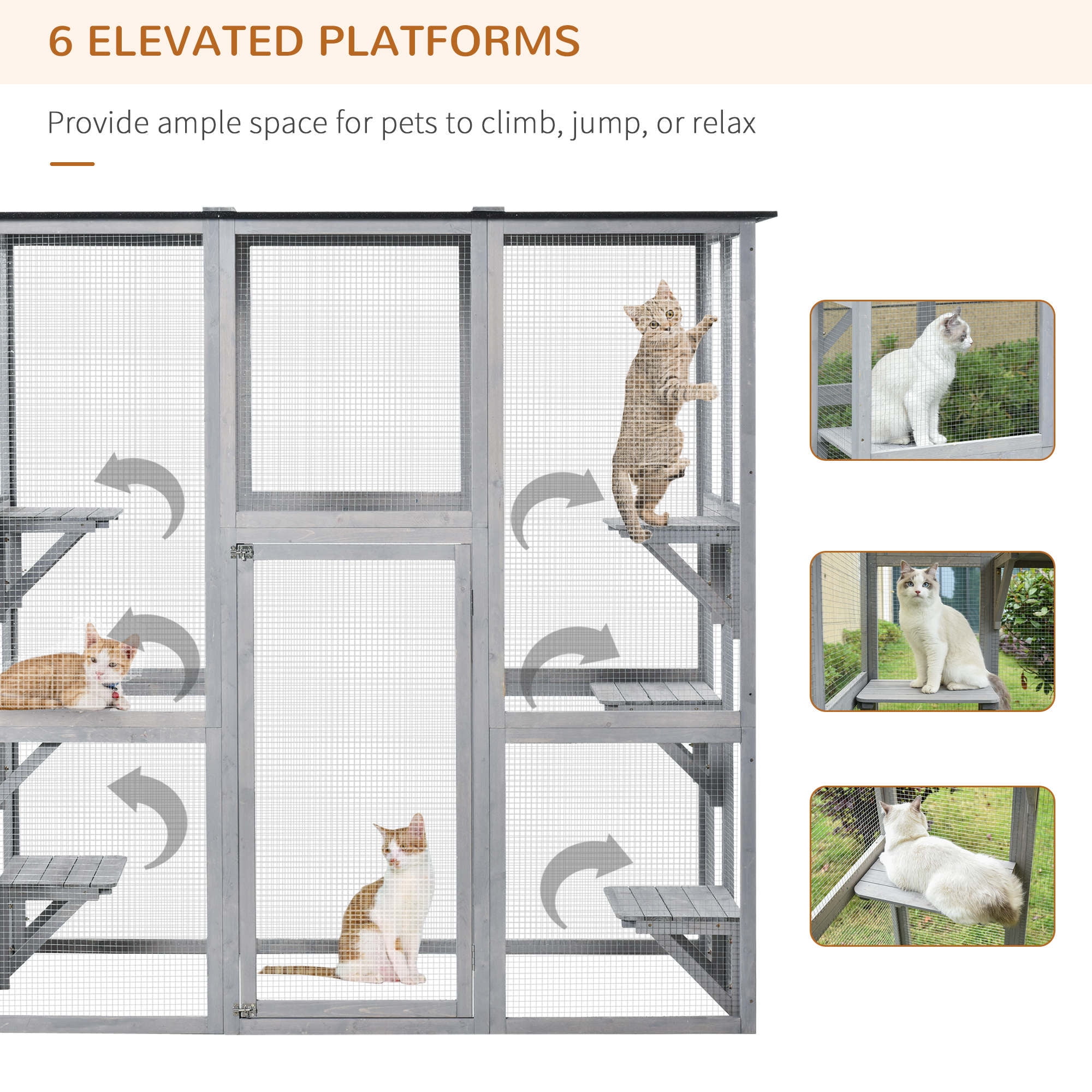 Pawhut large wooden outdoor cat enclosure cage with 6 platforms discount