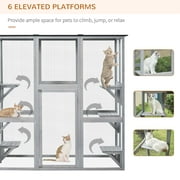 PawHut Outdoor Wooden Cat House with 6 High Ledges, 71 in, Gray