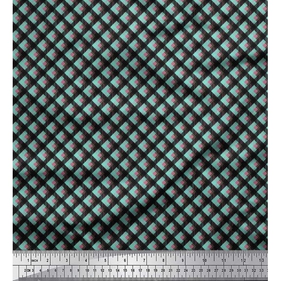 Soimoi Rayon Fabric Diagonal Check Print Fabric by The Yard 42 Inch Wide