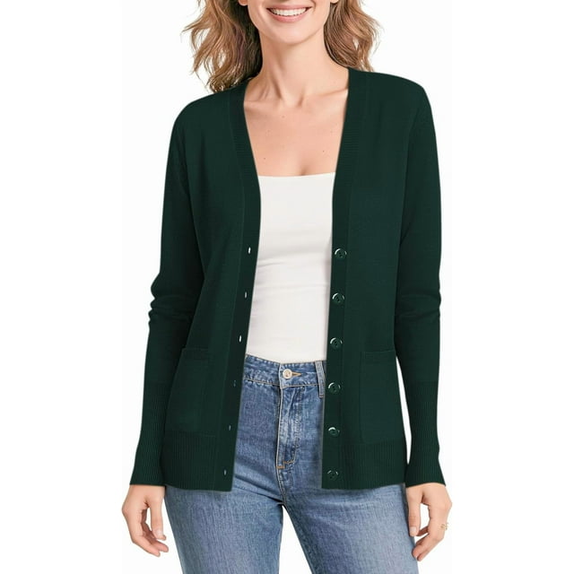 Urban CoCo Women's Button Down Lightweight Knit Cardigan Sweater with Pockets