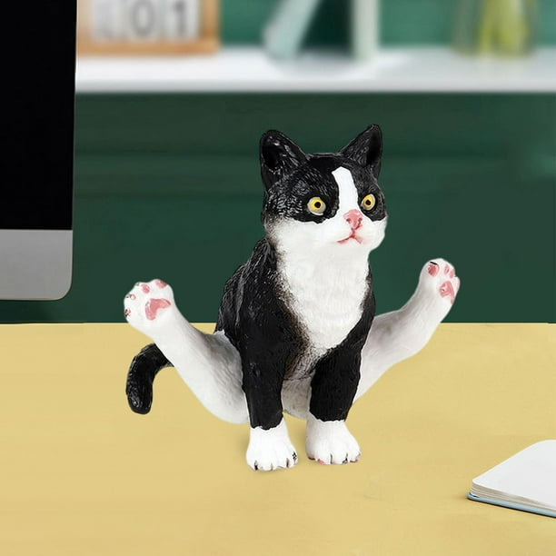 Figuras de gatos perfke figuras de animales pequeños para decoración del hogar Cumpleaños Gi Negro Juguetes de gato de simulación