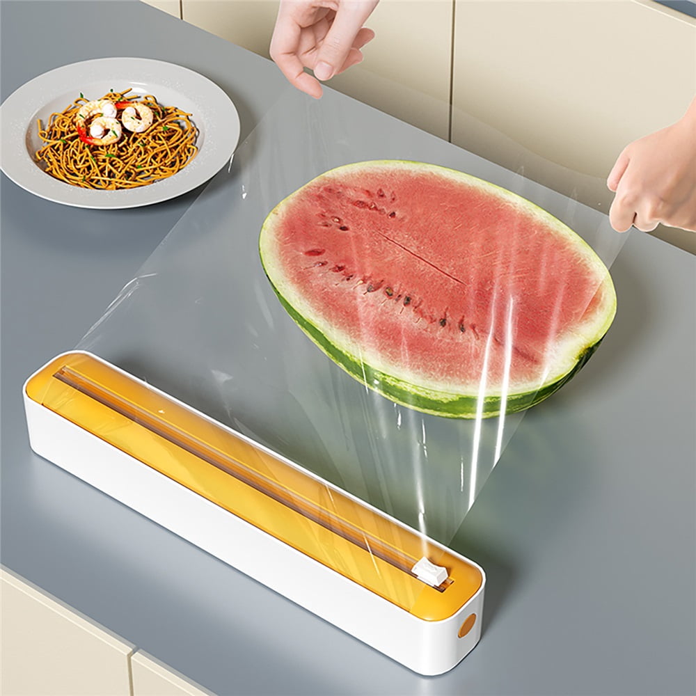 2pcs Multi-Functional Cutter | for Plastic Wrap (Aluminum Foil, Parchment Paper | Easy to Use | Magnetic, Suction Modes Yellow [Magnetic]