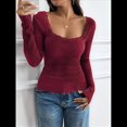 thumbnail image 4 of Camisas de Larga para Mujer, Cuello Cuadrado, Tops Cortos de Punto Acanalado, Conjuntos de Otoño, Ropa de Moda Vino Tinto M, 4 of 9