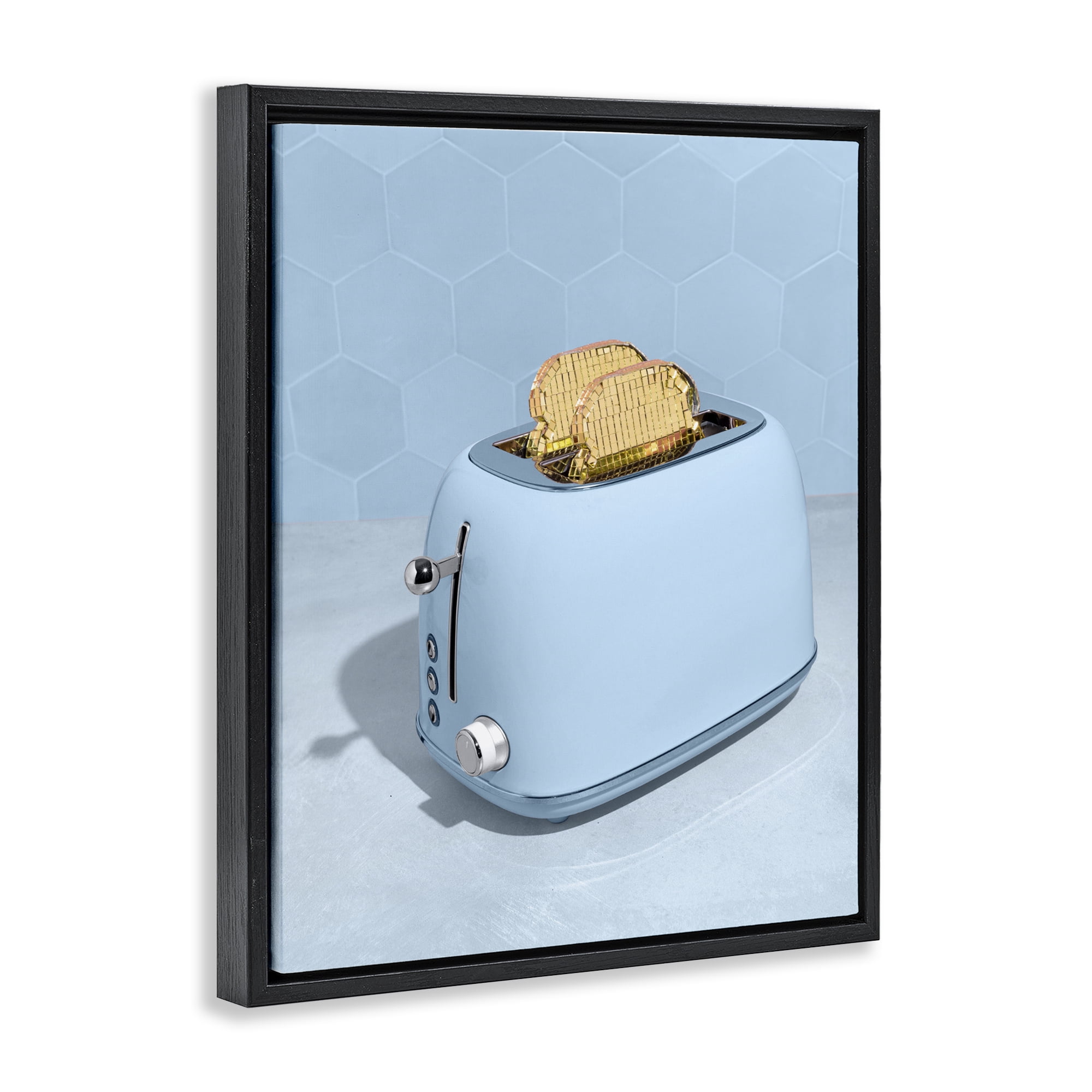 Stupell Industries Golden Disco Toaster Over Black Framed Floater Canvas Wall Art, design by LISH Creative