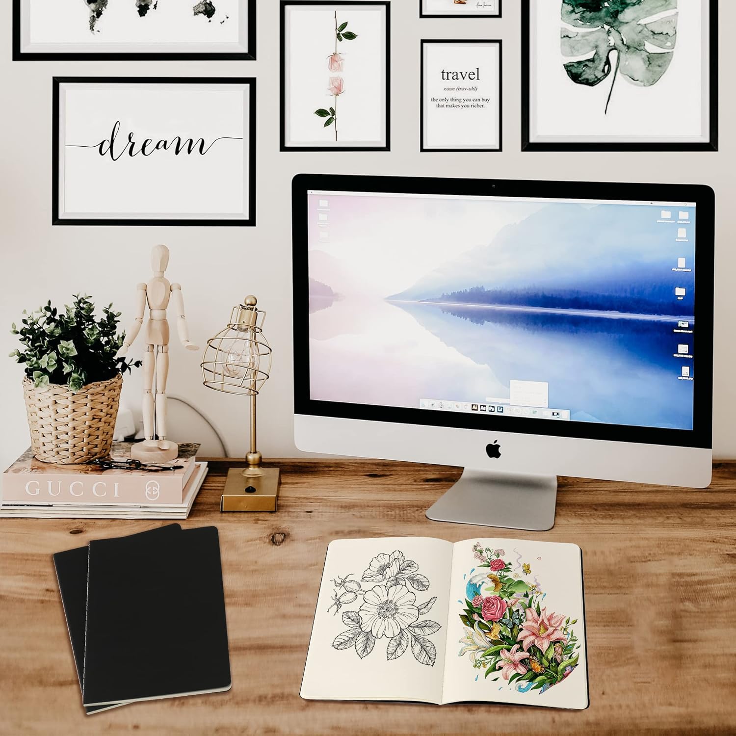 Slaprin 20 Pack A5 Blank Kraft Notebooks, Bulk Pack 8.3” x 5.5” Notebooks 36 Sheets 72 Pages, Lined Travel Notebooks for Writing, Making Plans,  Office Supplies(Black)