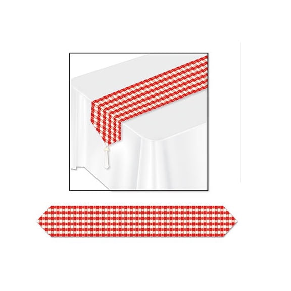 Party Central Club Pack of 12 Red and White Traditional Printed Gingham Table Runner 6'