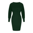 thumbnail image 4 of LLYwey s Bridesmaid Dresses Women Casual Knit Dress Long Sleeve Hip and Waist Dress Long Sleeve Collar Dress New Dressy Dresses Green S, 4 of 6