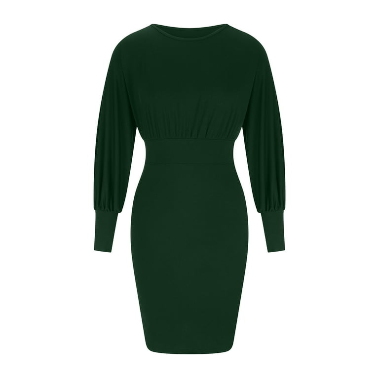 ELLENWELL Casual Long Sleeve Sweatshirt Dress Women Air Essentials Crew  Neck Dress with Pockets (Armygreen01-XS) at  Women's Clothing store