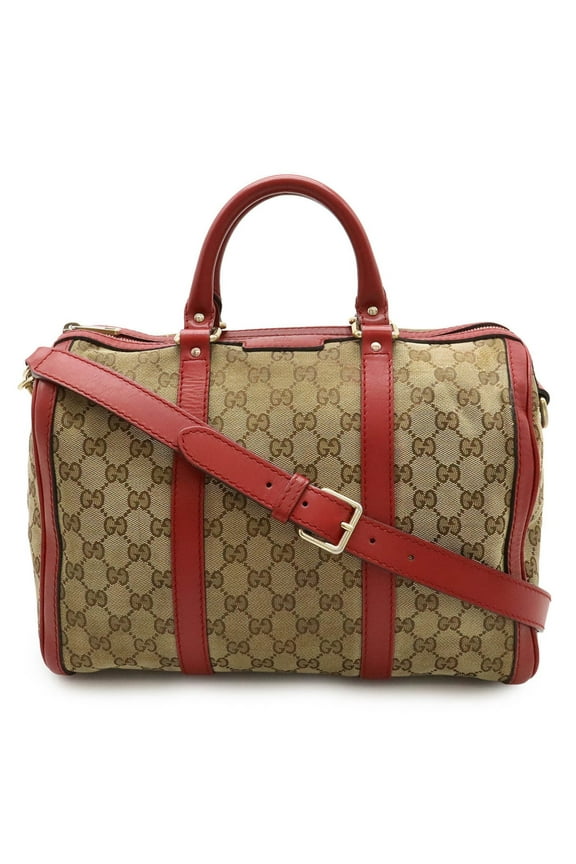 Pre-Owned GUCCI GG canvas handbag shoulder bag leather khaki beige pink red 247205 (Fair)