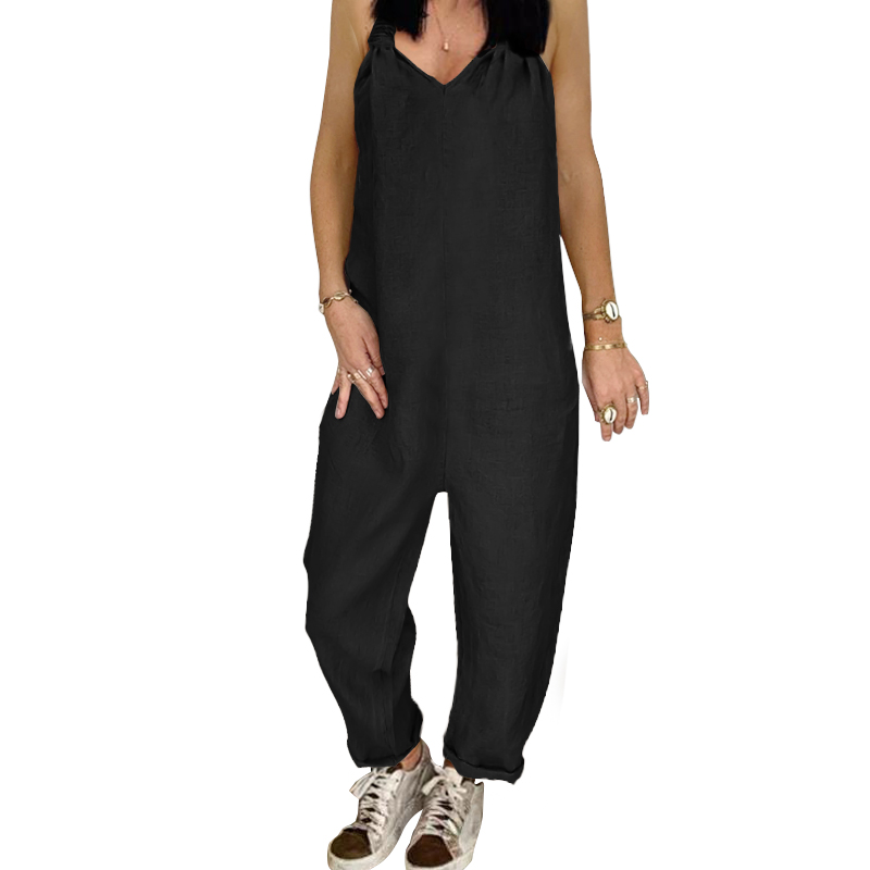 casual loose solid tank jumpsuit for women