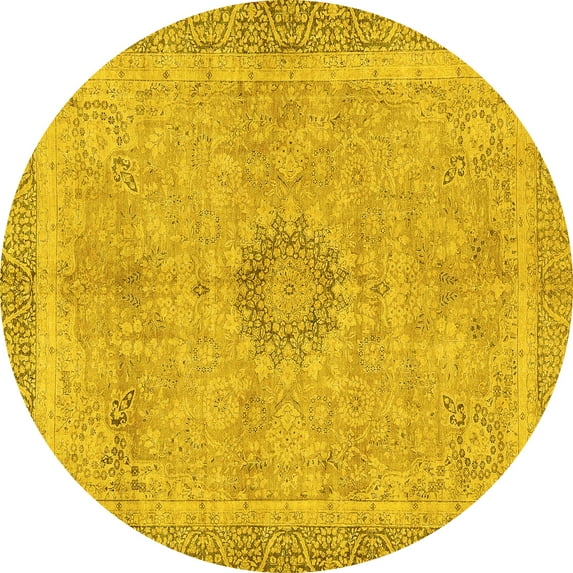 Ahgly Company Indoor Round Oriental Yellow Modern Area Rugs, 6' Round