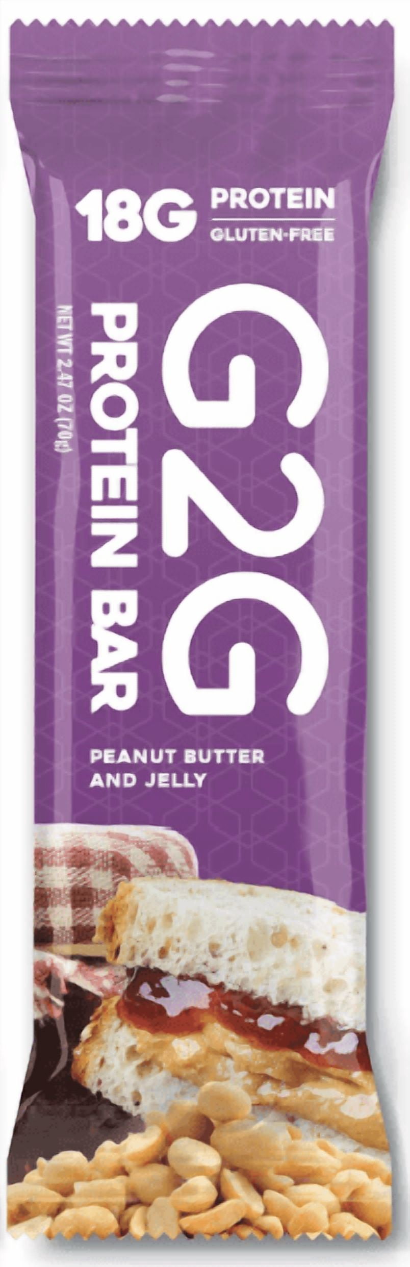 G2G Protein Bar, Peanut Butter & Jelly, Gluten-Free, Clean Ingredients, Refrigerated for Freshness, (Pack of 8)