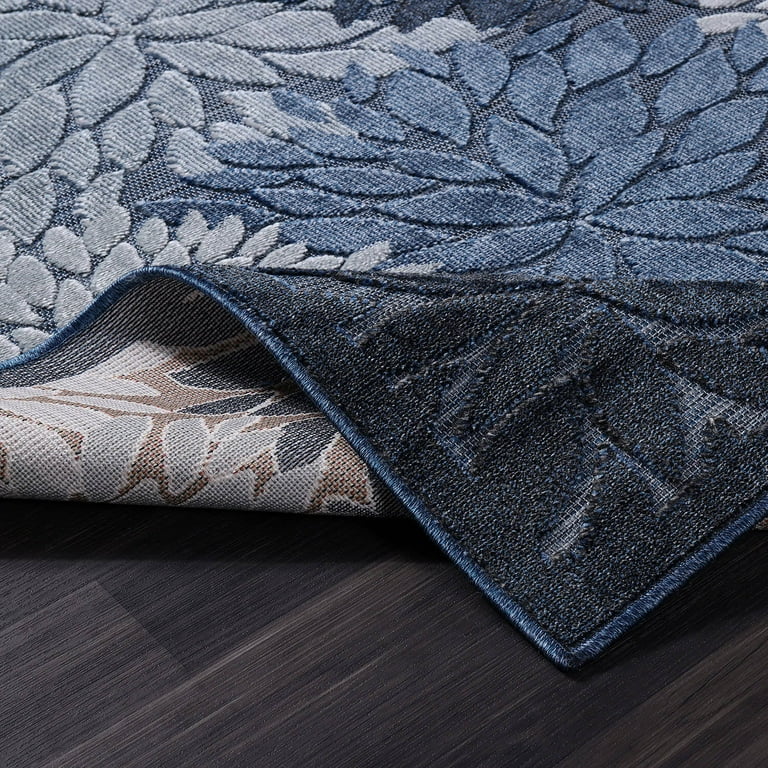 CAMILSON Spring Navy Blue 8x10 Rug - Indoor/Outdoor, Washable, Non