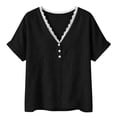 thumbnail image 3 of SROBPTY Womens T-Shirts Solid V Neck Short Sleeve Lace Loose Breathable Summer Tops for Casual Wear, 3 of 5