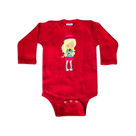 

Inktastic Rock Girl Blonde Hair Band Singer Microphone Gift Baby Girl Long Sleeve Bodysuit