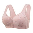 thumbnail image 2 of Gymayou Women Plus Size Front Snap Wireless Bra Floral Print Vest Style Bralette Gentle Gathering Support Front Closure Bras Pink 54, 2 of 7