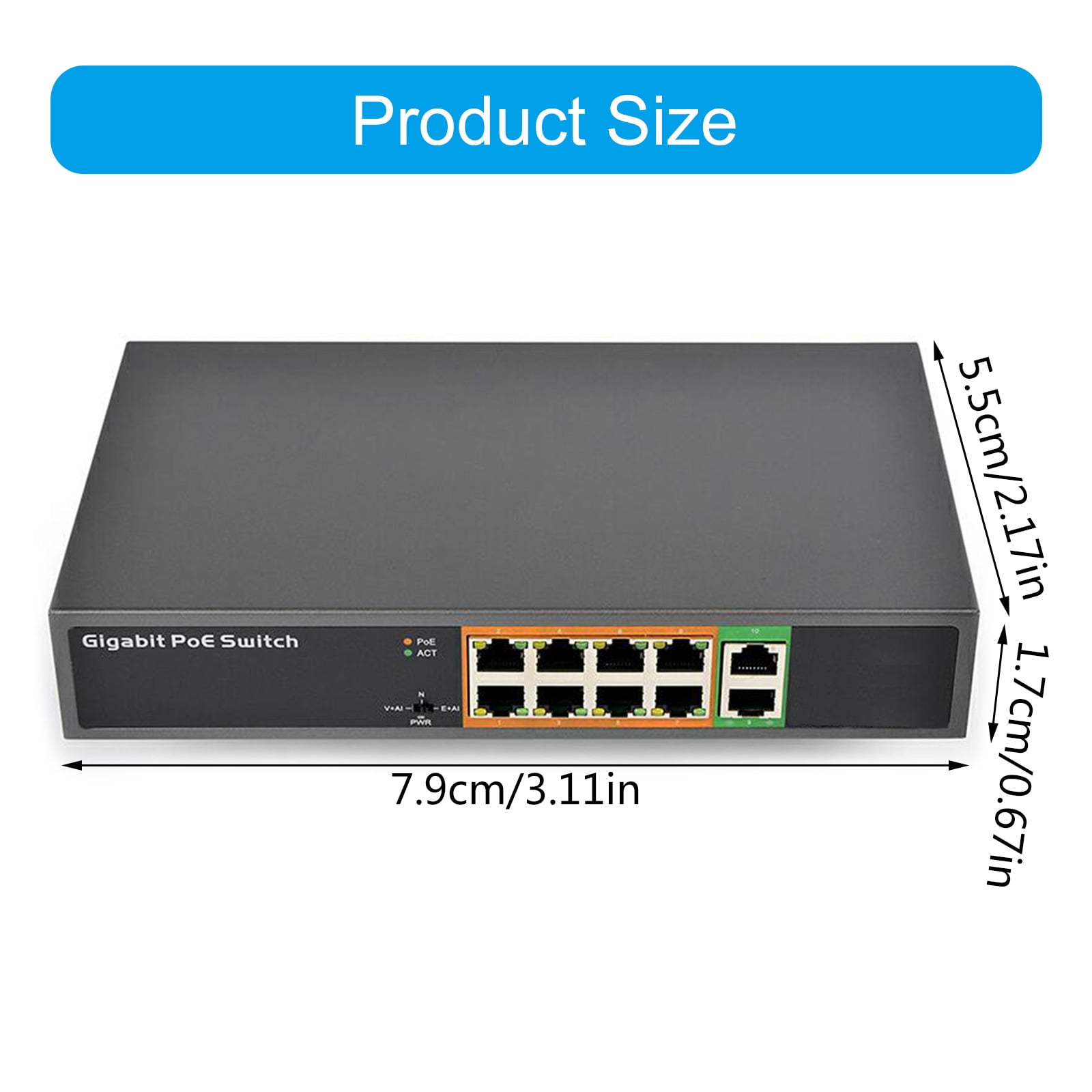 10 Port Gigabit Power Ethernet Switcher with 8 1000Mbps Unmanaged Networking Switcher for Home Networking