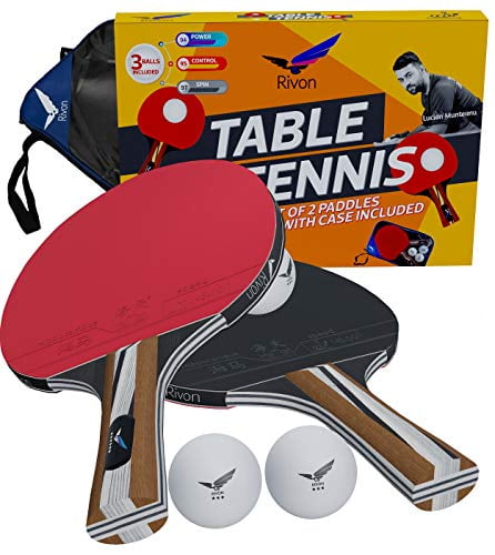 Rivon Ping Pong Paddle Racket Set 2 Table Tennis with 3 Balls 