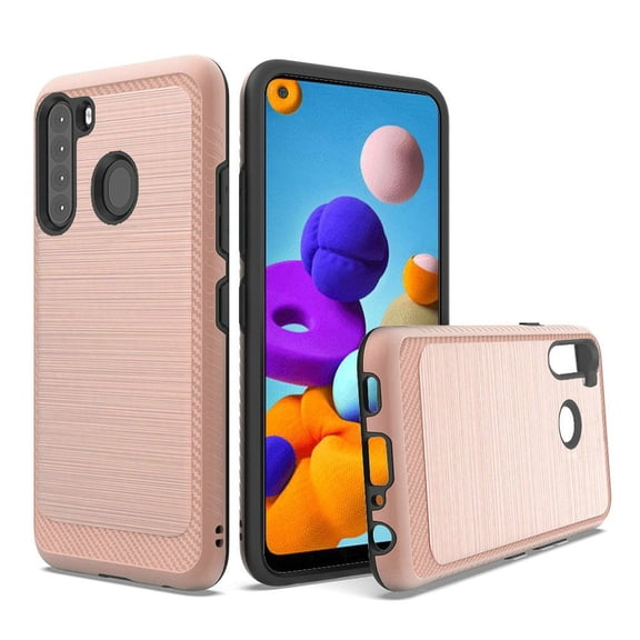 For Samsung Galaxy A21 Slim Brushed Hybrid With Design Edged Lining - Rose Gold