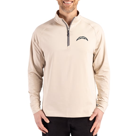 Men's Cutter & Buck Tan Los Angeles Chargers Adapt Eco Knit Stretch Recycled Quarter-Zip Pullover