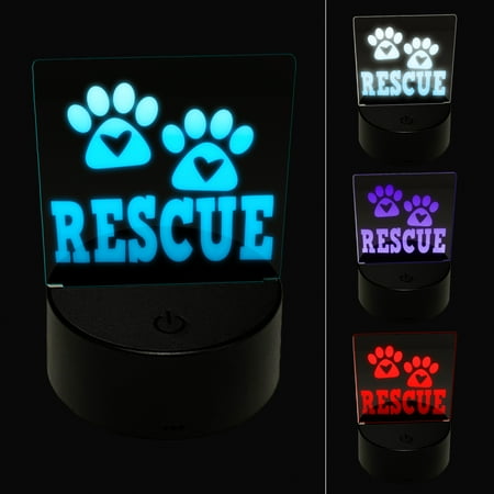 

Rescue Dog Cat Paw Prints Hearts Love Fun Text LED Night Light Sign 3D Illusion Desk Nightstand Lamp