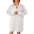 thumbnail image 3 of GJSYRH Women Hollow Out Eyelet Button Down Lapel V Neck Long Sleeve Ruffle Flowy Solid Oversized Loose Mini Shirt Dress, 3 of 8