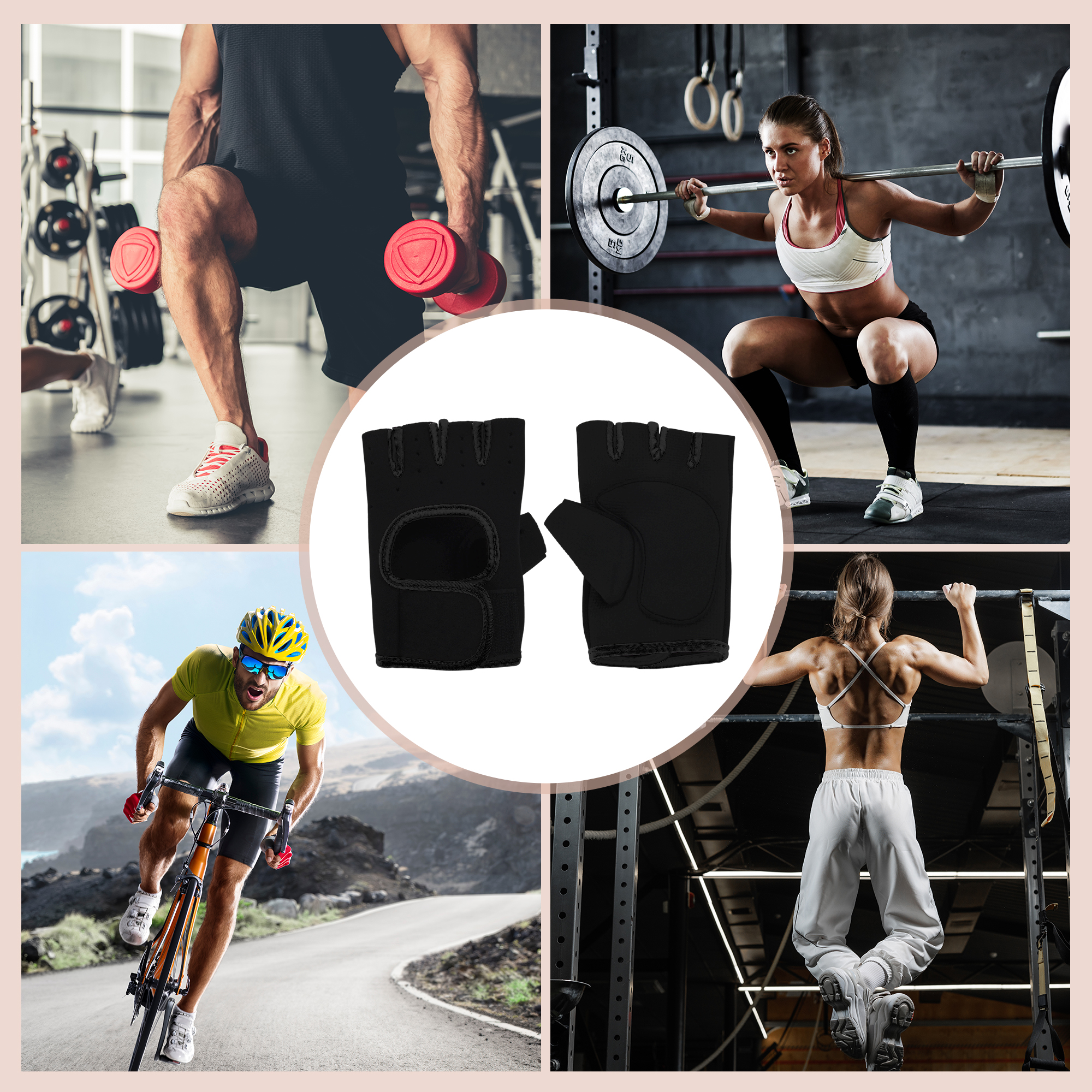 Unique Bargains 1Pair Half-finger Strength Training Sport Gloves Black Small
