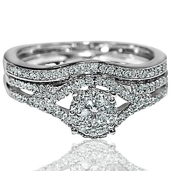 Midwest Jewellery Brdial Wedding set Real diamonds 10K White gold .45cttw Vintage inspired pave 2pc