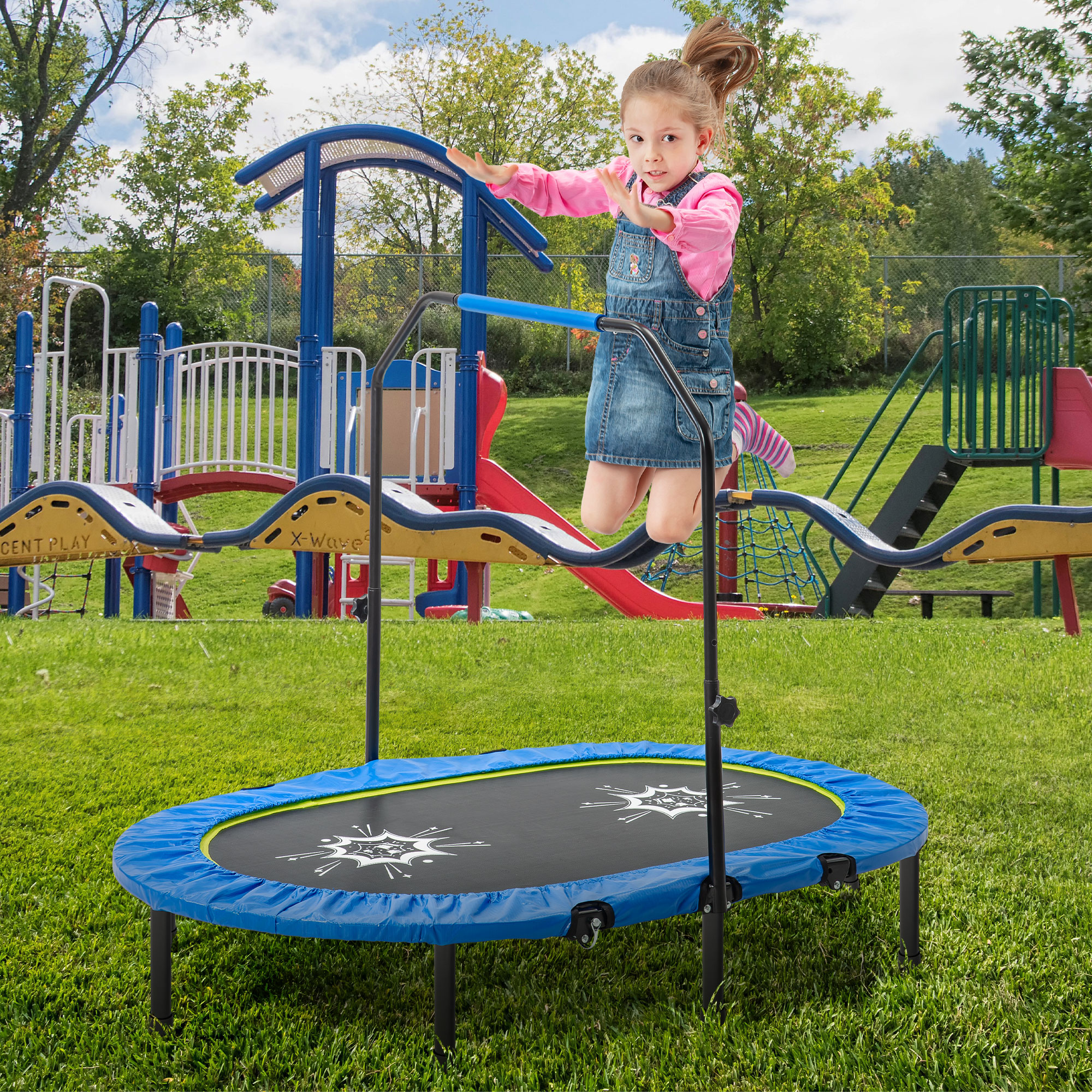 Galvanized Steel Kids Trampoline with Safety Enclosure 36pcs High Strength Springs Ideal Indoor and Outdoor Garden Trampoline for Kids Birthday Gift,Blue Galvanized Steel Kids Trampoline with Safety Enclosure 36pcs High Strength Springs Ideal Indoor and Outdoor Garden Trampoline for Kids Birthday Gift,Blue