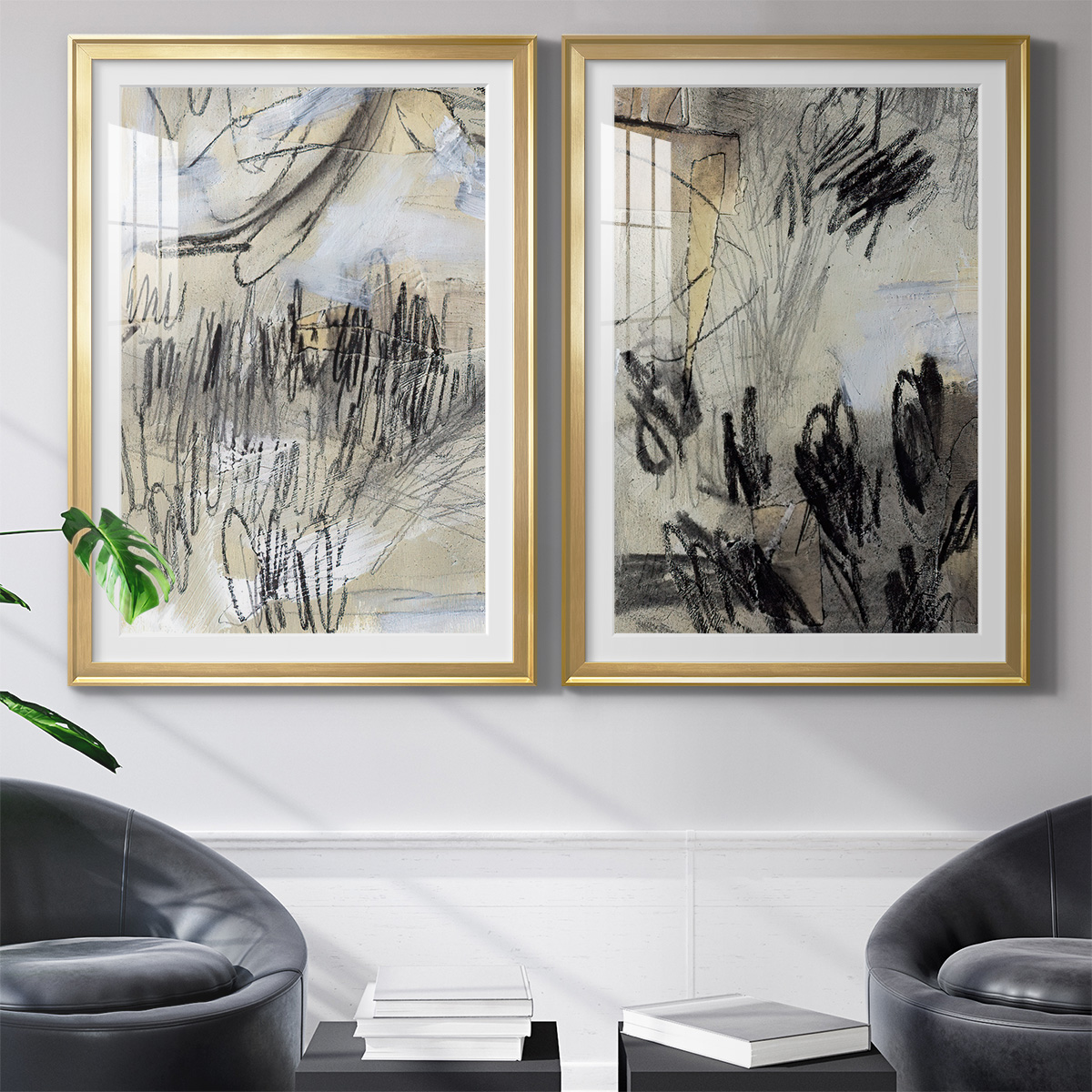 Wexford Home Masked Notes III Premium Framed Print, 26.5" x 36.5" - Ready to Hang, Gold (Set of 2)