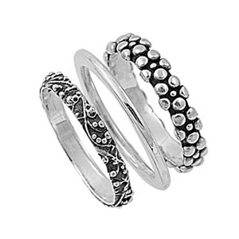 Sterling Silver Women s Bali Plain Nugget 3 Ring Sizes 3 4 5 6 7