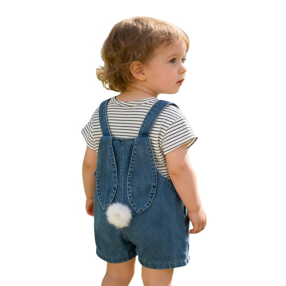 Ruyang Baby Boys Girls Overall Shorts Baggy Carrying Belt Pants Bunny Ear Romper with Pom Pom Tail My 1st Easter Outfit Clothes